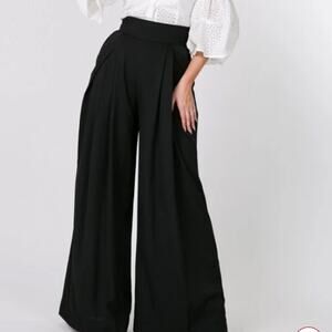 Pants career business attire palazzo pants wide pants high waist black Sz S